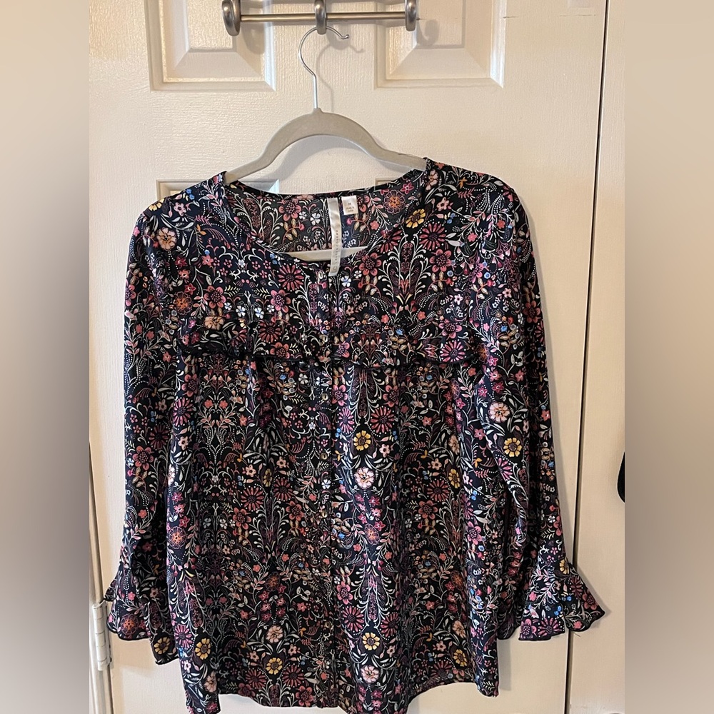 LC Lauren Conrad Black Floral Blouse